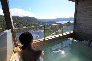 芦ノ湖と箱根の山に夜空にきらめく満点の星空が楽しめる貸切展望風呂